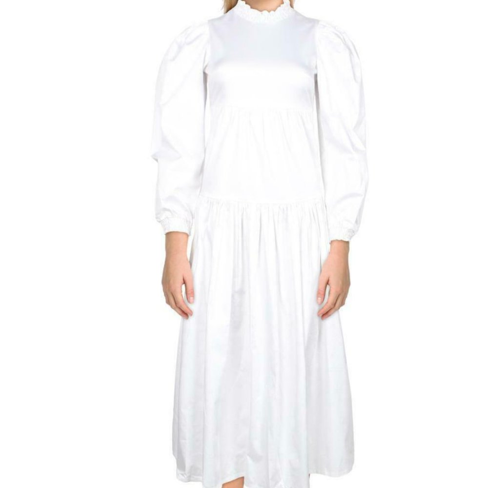 DANIELLE BERNSTEIN x Macys NWT dress white Puff long Sleeve Calf midi BOHO CHIC